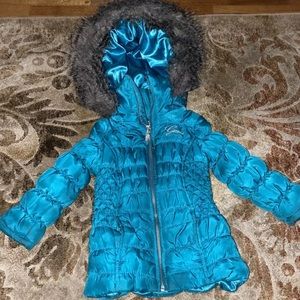 Girls Guess Winter Coat In Teal -4